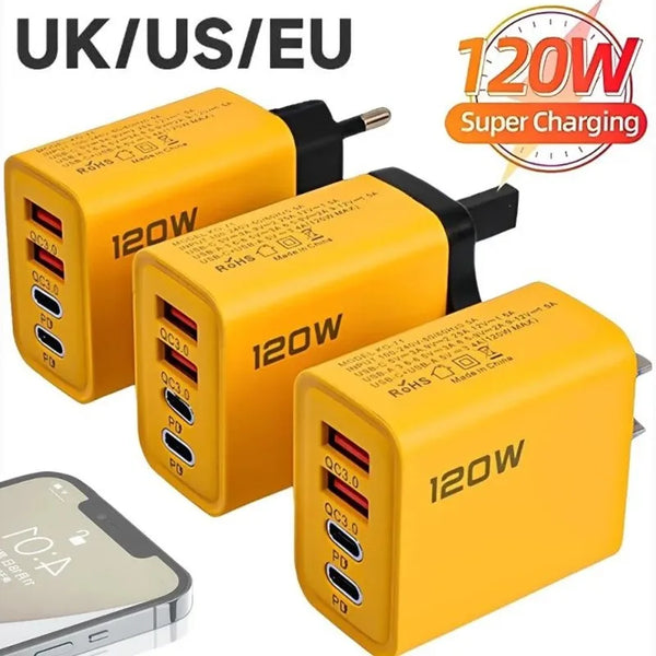 120W Fast Charging 4 Ports Mobile Phone Charger